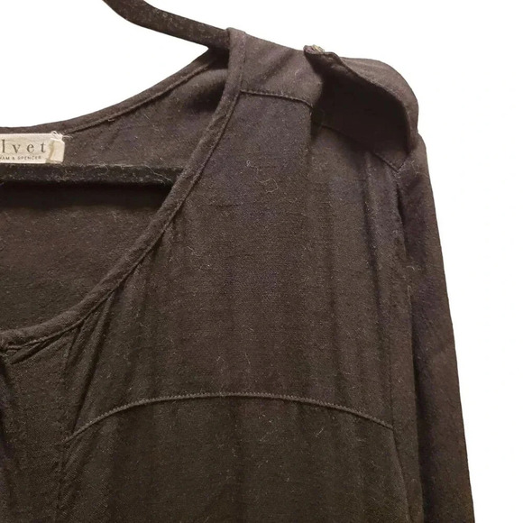 Velvet Black Button Front Hi Low Flowy Tunic Top Mini Dress L - Picture 2 of 16